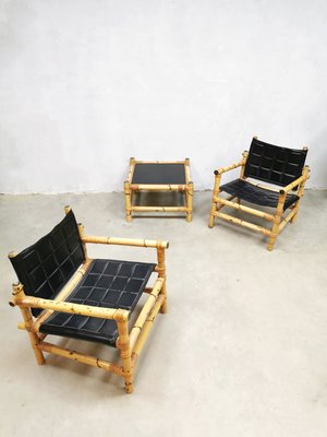 Mid-Century Bamboo Safari Armchairs & Coffee Table, Set of 3-BW-853898