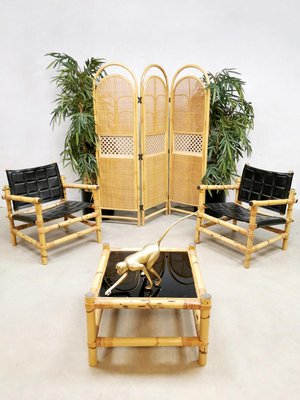 Mid-Century Bamboo Safari Armchairs & Coffee Table, Set of 3-BW-853898