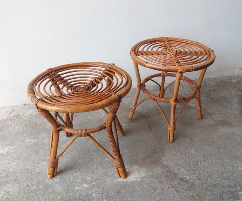 Mid-Century Bamboo Stools, 1950s, Set of 2-GGK-627239