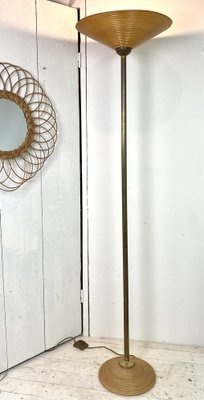 Mid-Century Bamboo-Wooden and Brass Floor Lamp, 1960s-WZZ-971258