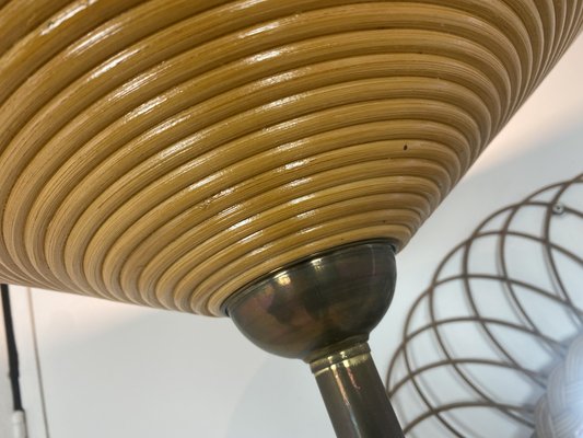 Mid-Century Bamboo-Wooden and Brass Floor Lamp, 1960s-WZZ-971258