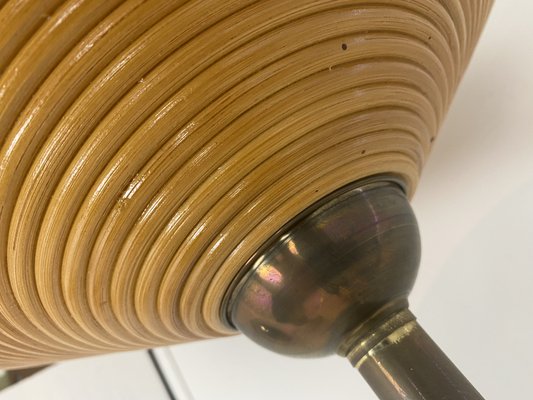 Mid-Century Bamboo-Wooden and Brass Floor Lamp, 1960s-WZZ-971258