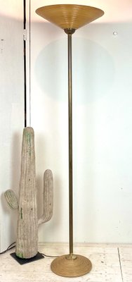 Mid-Century Bamboo-Wooden and Brass Floor Lamp, 1960s-WZZ-971258