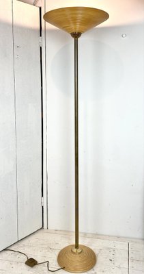 Mid-Century Bamboo-Wooden and Brass Floor Lamp, 1960s-WZZ-971258