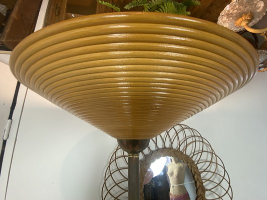 Mid-Century Bamboo-Wooden and Brass Floor Lamp, 1960s-WZZ-971258