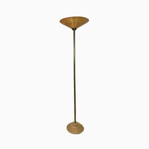 Mid-Century Bamboo-Wooden and Brass Floor Lamp, 1960s-WZZ-971258