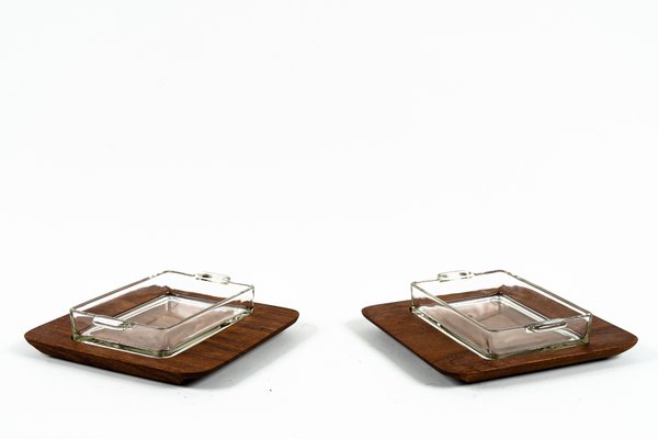 Mid-Century Bangkok Teak Wood Tray Server with Glass Inserts from Digsmed, Denmark, Set of 4-SPD-1138801