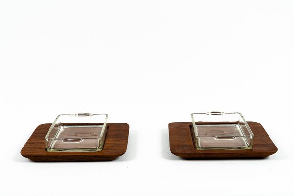 Mid-Century Bangkok Teak Wood Tray Server with Glass Inserts from Digsmed, Denmark, Set of 4-SPD-1138801