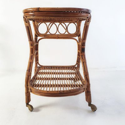 Mid-Century Bar Cart in Bamboo and Rattan, Italy, 1950s-FO-1441657