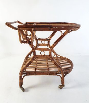 Mid-Century Bar Cart in Bamboo and Rattan, Italy, 1950s-FO-1441657