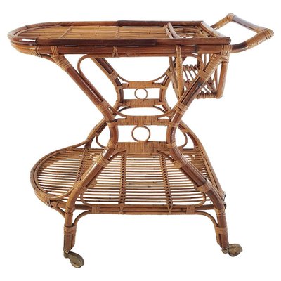 Mid-Century Bar Cart in Bamboo and Rattan, Italy, 1950s-FO-1441657