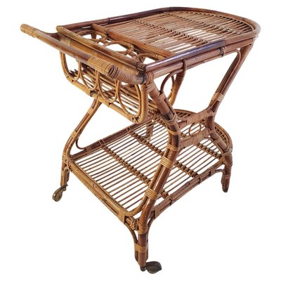 Mid-Century Bar Cart in Bamboo and Rattan, Italy, 1950s-FO-1441657