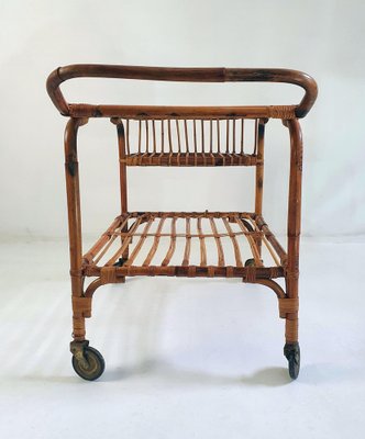 Mid Century Bar Cart in Bamboo and Rattan, Italy, 1950s-FO-1274081