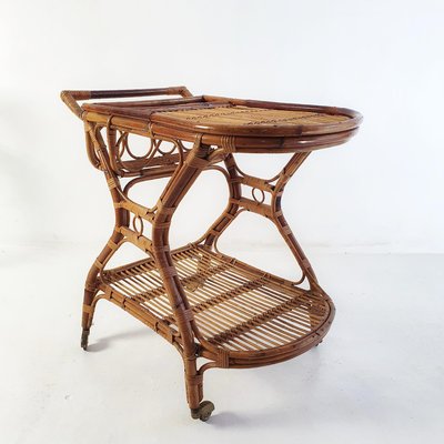 Mid-Century Bar Cart in Bamboo and Rattan, Italy, 1950s-FO-1441657