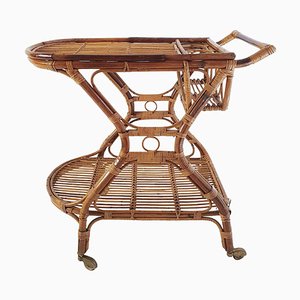 Mid-Century Bar Cart in Bamboo and Rattan, Italy, 1950s-FO-1441657