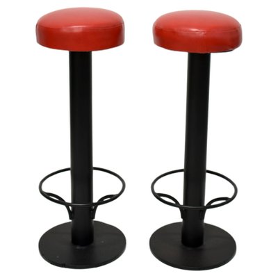 Mid-Century Bar Stools in Red Vinyl, 1960s, Set of 2-EHE-1286025