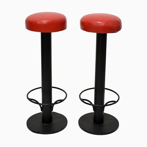 Mid-Century Bar Stools in Red Vinyl, 1960s, Set of 2-EHE-1286025