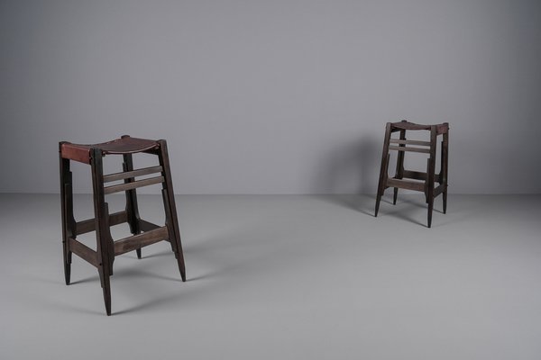 Mid-Century Bar Stools in Wood and Leather by Werner Biermann for Arte Sano, Set of 2-KQB-1750265