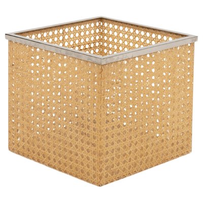 Mid-Century Basket in Acrylic Glass, Rattan and Chrome in the style of Christian Dior, Italy, 1970s-LYQ-2042698