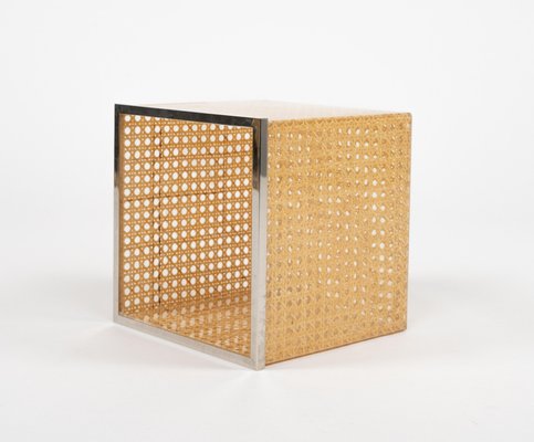 Mid-Century Basket in Acrylic Glass, Rattan and Chrome in the style of Christian Dior, Italy, 1970s-LYQ-2042698