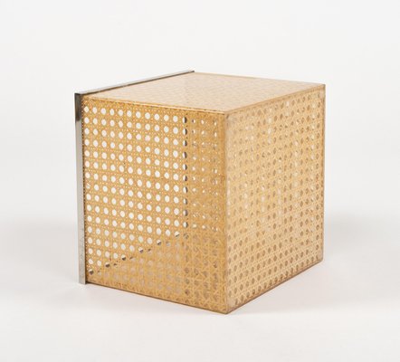 Mid-Century Basket in Acrylic Glass, Rattan and Chrome in the style of Christian Dior, Italy, 1970s-LYQ-2042698