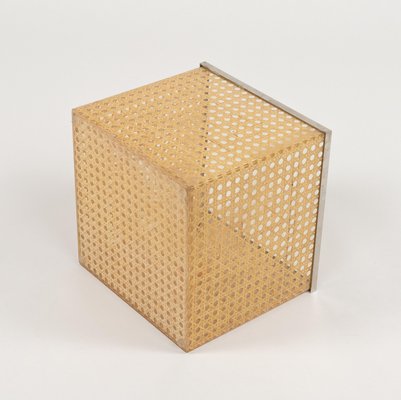 Mid-Century Basket in Acrylic Glass, Rattan and Chrome in the style of Christian Dior, Italy, 1970s-LYQ-2042698