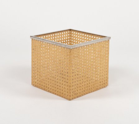 Mid-Century Basket in Acrylic Glass, Rattan and Chrome in the style of Christian Dior, Italy, 1970s-LYQ-2042698