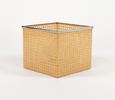 Mid-Century Basket in Acrylic Glass, Rattan and Chrome in the style of Christian Dior, Italy, 1970s-LYQ-2042698