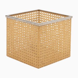 Mid-Century Basket in Acrylic Glass, Rattan and Chrome in the style of Christian Dior, Italy, 1970s-LYQ-2042698