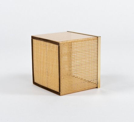 Mid-Century Basket in Acrylic Glass, Wicker and Brass by Christian Dior, Italy, 1970s-LYQ-2019590