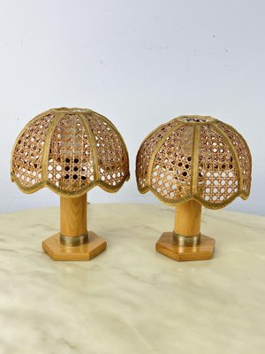 Mid-Century Bedside Table Lamps in Rattan, 1960s, Set of 2-YST-1806171