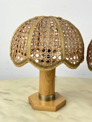 Mid-Century Bedside Table Lamps in Rattan, 1960s, Set of 2-YST-1806171