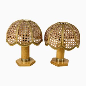 Mid-Century Bedside Table Lamps in Rattan, 1960s, Set of 2-YST-1806171