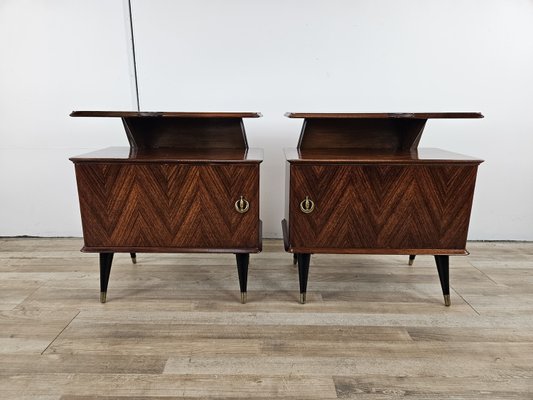 Mid-Century Bedside Tables in Mahogany Root with Lacquered Feet, 1960, Set of 2-ZUW-2035762