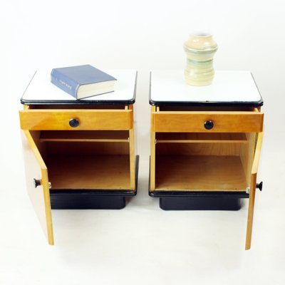 Mid-Century Bedside Tables in Oak with Glass Tops from Up Závody, 1960s, Set of 2-UL-1703157