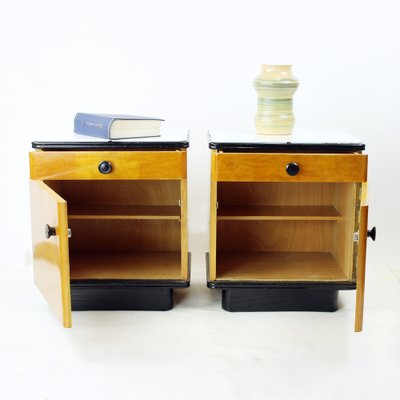 Mid-Century Bedside Tables in Oak with Glass Tops from Up Závody, 1960s, Set of 2-UL-1703157