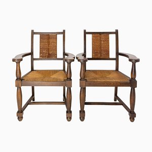 Mid-Century Beech and Straw Armchairs, France, 1940, Set of 2-RIU-1329331