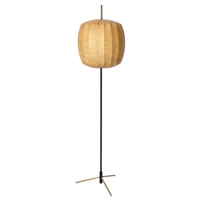 Mid-Century Beige Cocoon Floor Lamp in Brass and Metal from Hille, 1960s-JDR-1773796