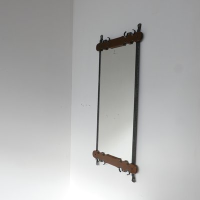 Mid-Century Belgian Brutalist Iron & Wood Mirror-JRP-906051