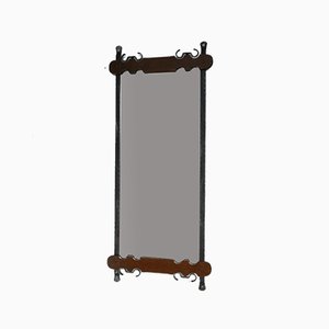 Mid-Century Belgian Brutalist Iron & Wood Mirror-JRP-906051