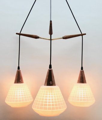 Mid-Century Belgian Teak with Frosted Optical Shade Tree Pendant Lights-MJY-1148805