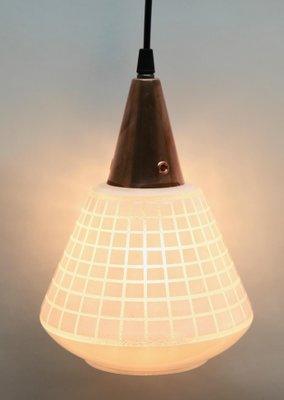 Mid-Century Belgian Teak with Frosted Optical Shade Tree Pendant Lights-MJY-1148805