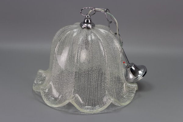 Mid-Century Bell Shaped Ice Glass Pendant Lamp-KEG-984514