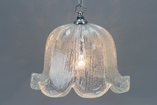 Mid-Century Bell Shaped Ice Glass Pendant Lamp-KEG-984514