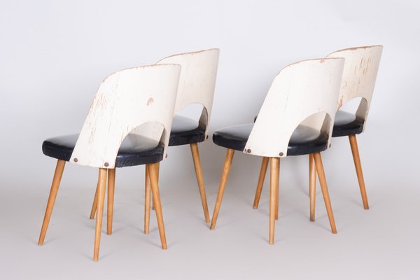 Mid-Century Black and White Chairs in Leather and Beech by Oswald Haerdtl, 1950s, Set of 4-WHY-1768675