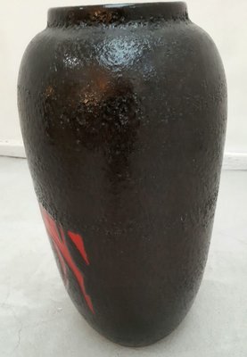 Mid-Century Black Floor Vase with Abstract Red Horses from Scheurich-HPX-745407