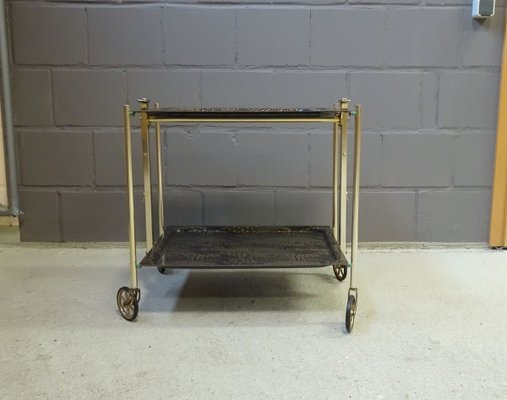 Mid-Century Black Gold Folding Trolley and Serving Tray Set from Textable-POM-737424