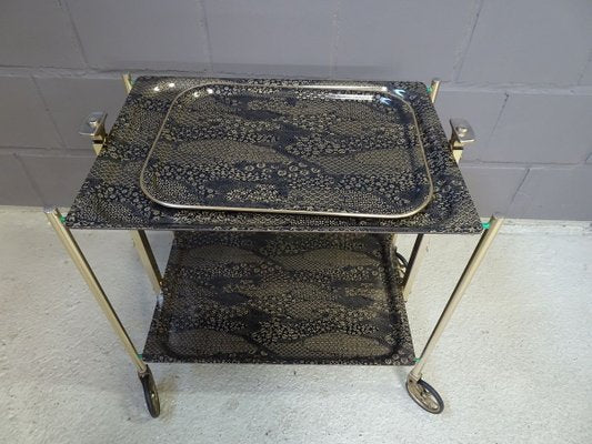 Mid-Century Black Gold Folding Trolley and Serving Tray Set from Textable-POM-737424