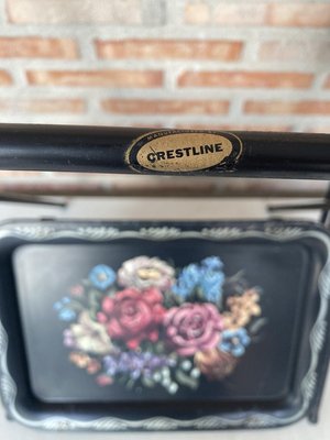 Mid-Century Black Metal Serving Trays on Folding Stand from CrestLine, 1960s, Set of 2-NOU-836871