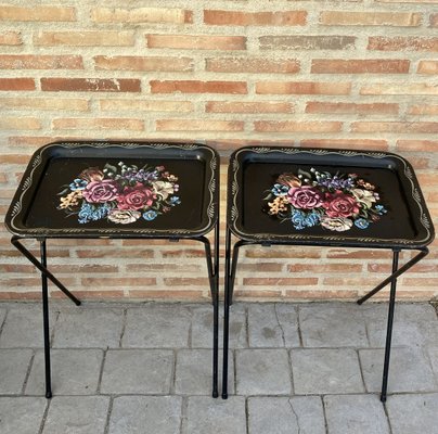 Mid-Century Black Metal Serving Trays on Folding Stand from CrestLine, 1960s, Set of 2-NOU-836871